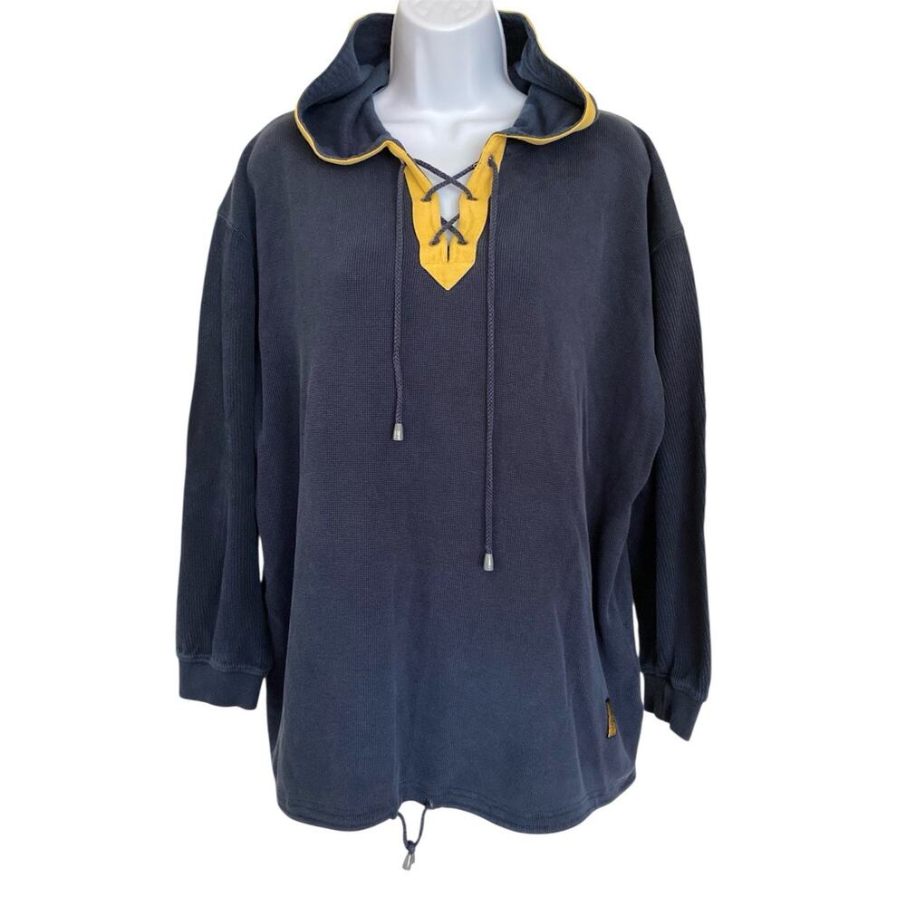Vintage 90s Liz & Co Nautical Boating Collegiate Preppy Grunge Hooded Shirt OS